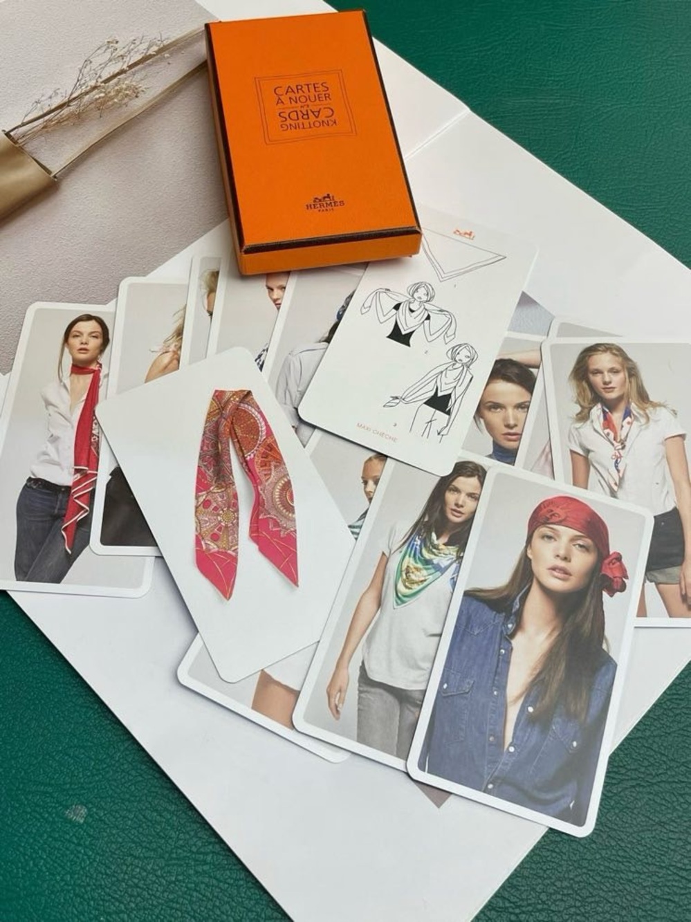 Hermes Pink and Orange Silk Scarf Styling Cards